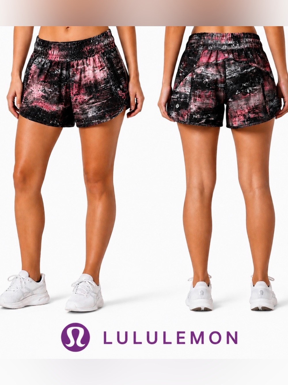 Lululemon Tracker 4” Shorts Women’s 4 Galaxy Splatter Black Pink Lined Running